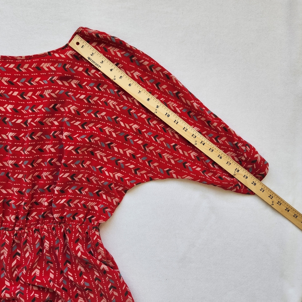 Harlyn Silk Red Mini Dress Boho Western Cowgirl Aztec Print Pretty Cute Large - Picture 12 of 17